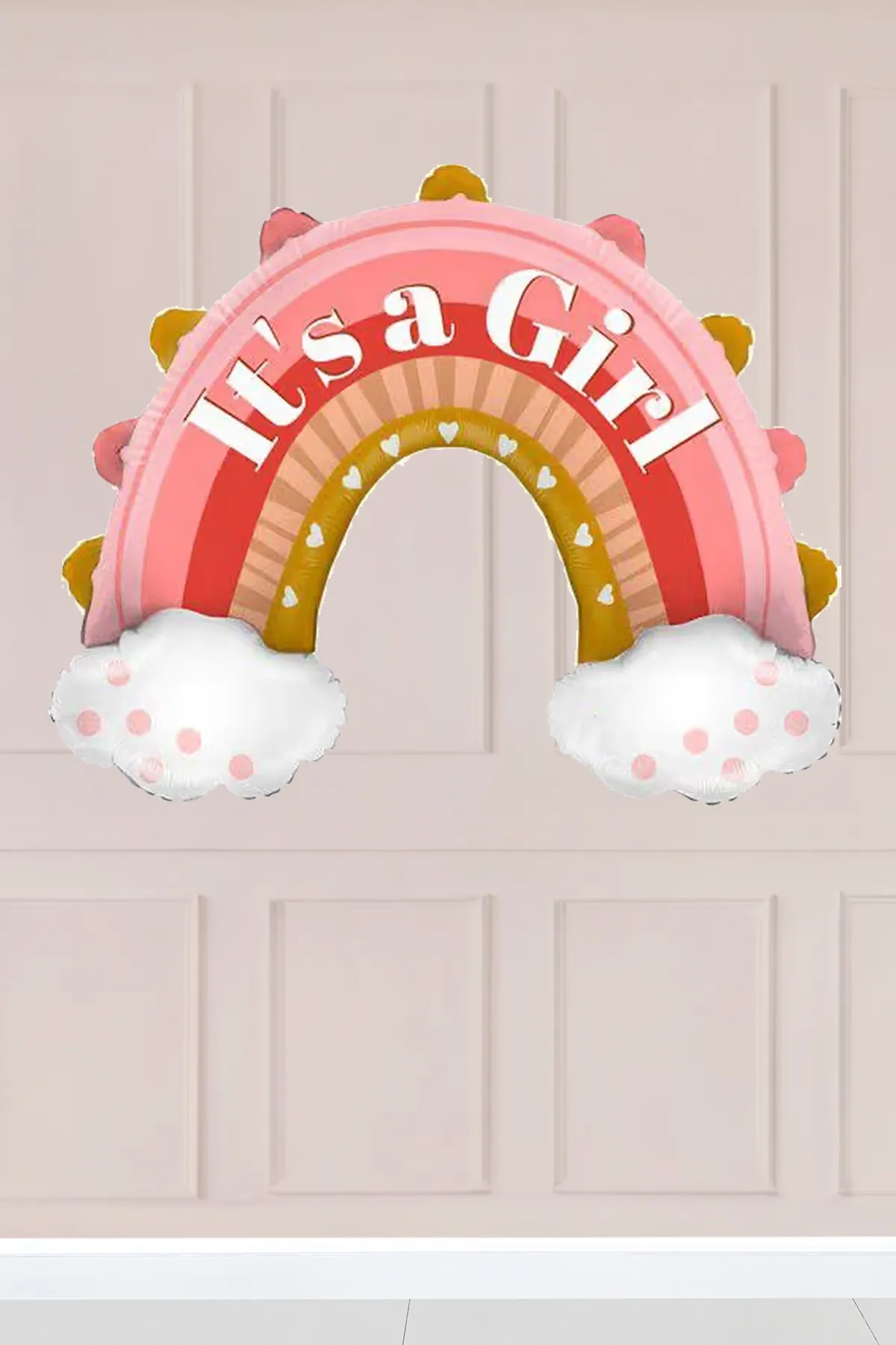 It's a Girl Yazılı Pembe Gökkuşağı Folyo Balon Baby Shower Cinsiyet Partisi Balonu