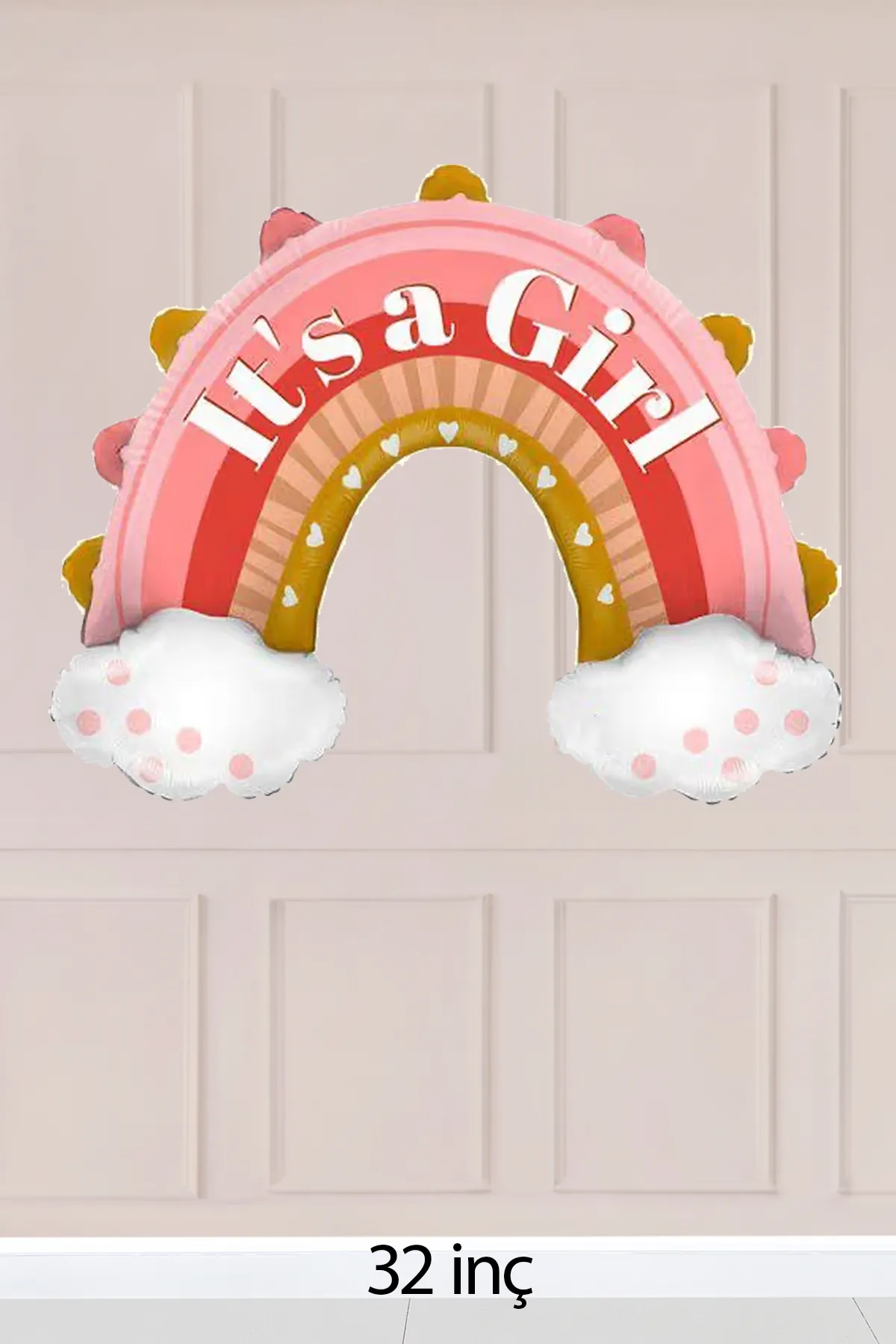 It's a Girl Yazılı Pembe Gökkuşağı Folyo Balon Baby Shower Cinsiyet Partisi Balonu