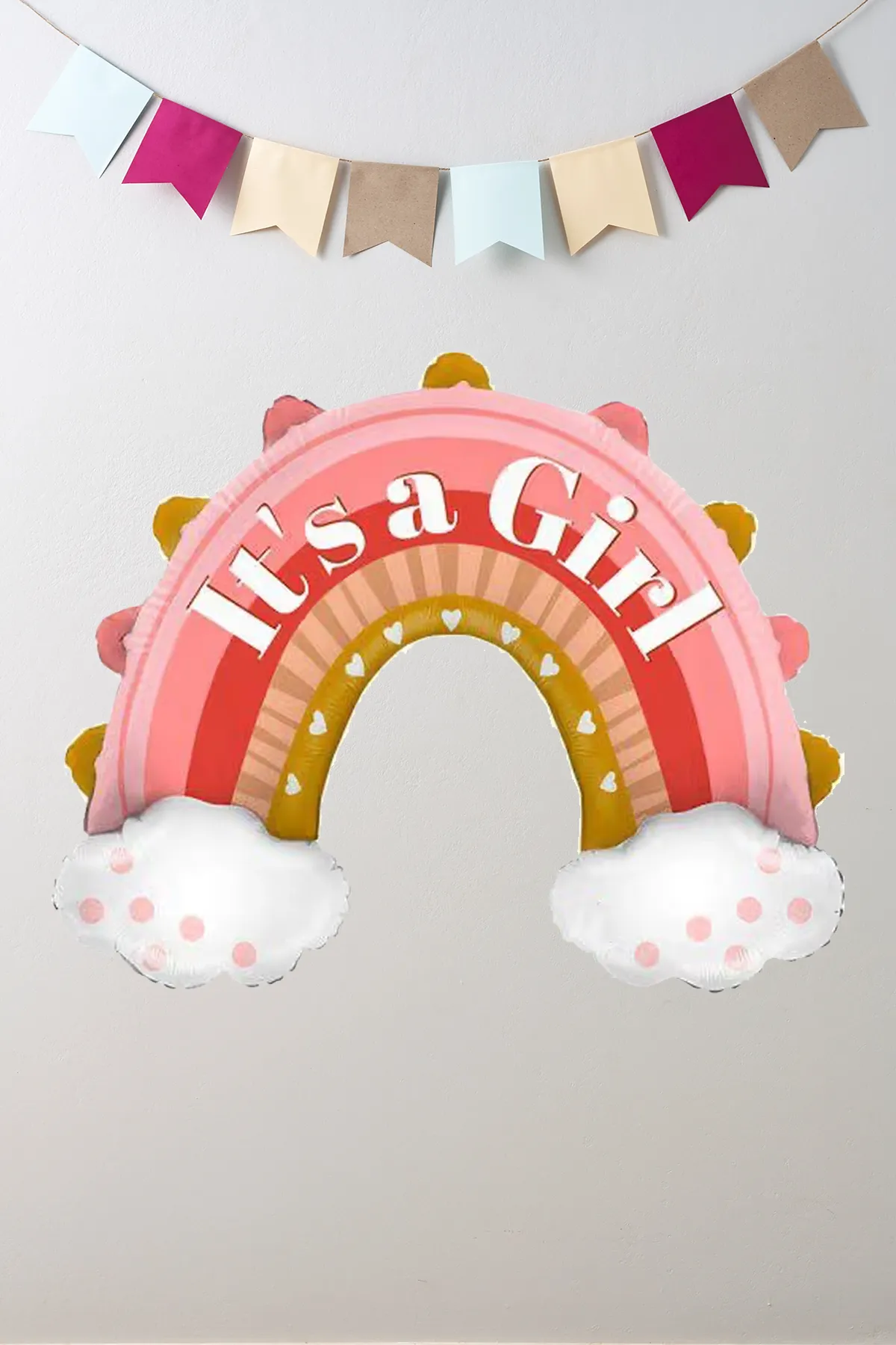 It's a Girl Yazılı Pembe Gökkuşağı Folyo Balon Baby Shower Cinsiyet Partisi Balonu