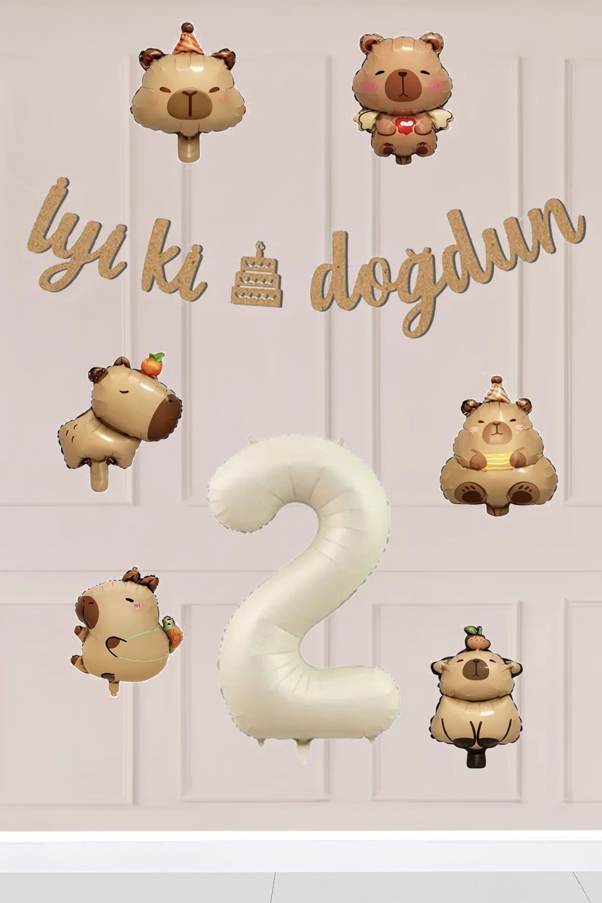 2 Yaş Kapibara Konsept Doğum Günü Balon Zinciri Seti