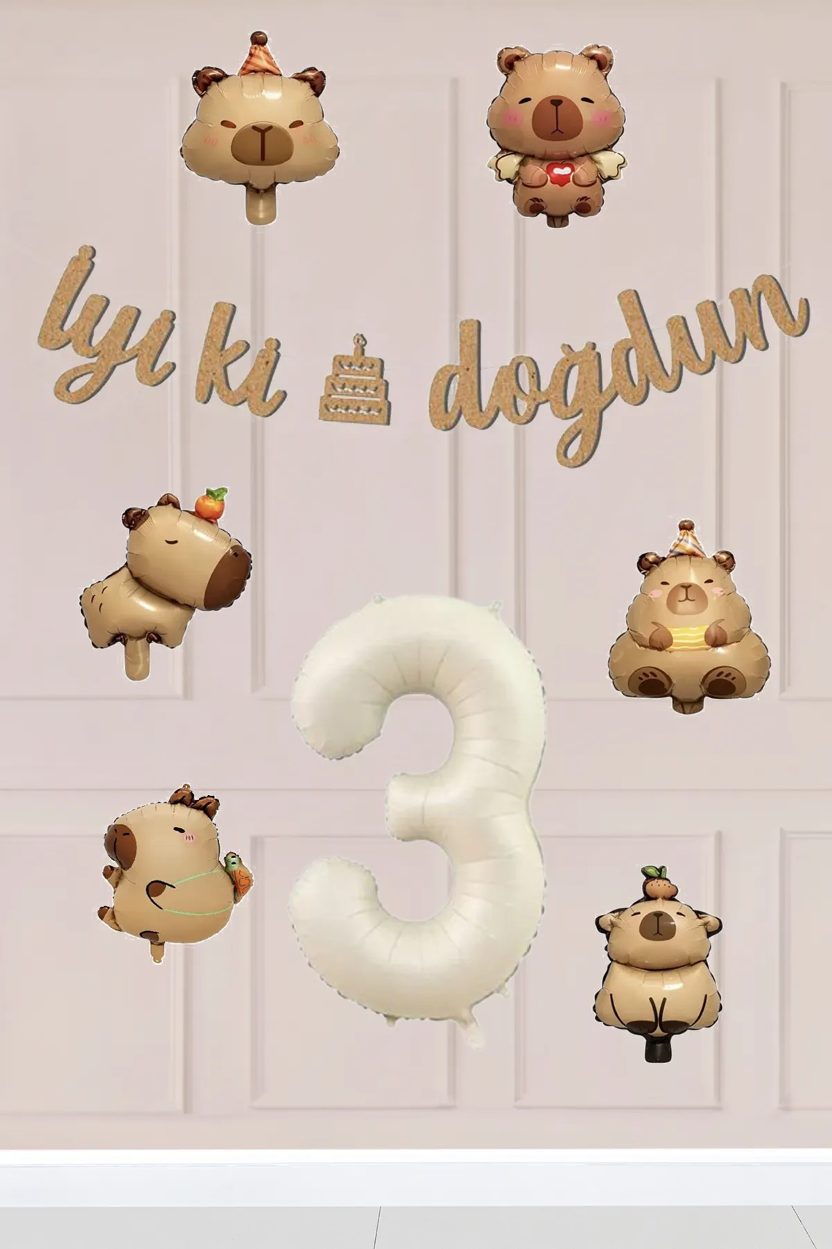 3 Yaş Kapibara Konsept Doğum Günü Balon Zinciri Seti