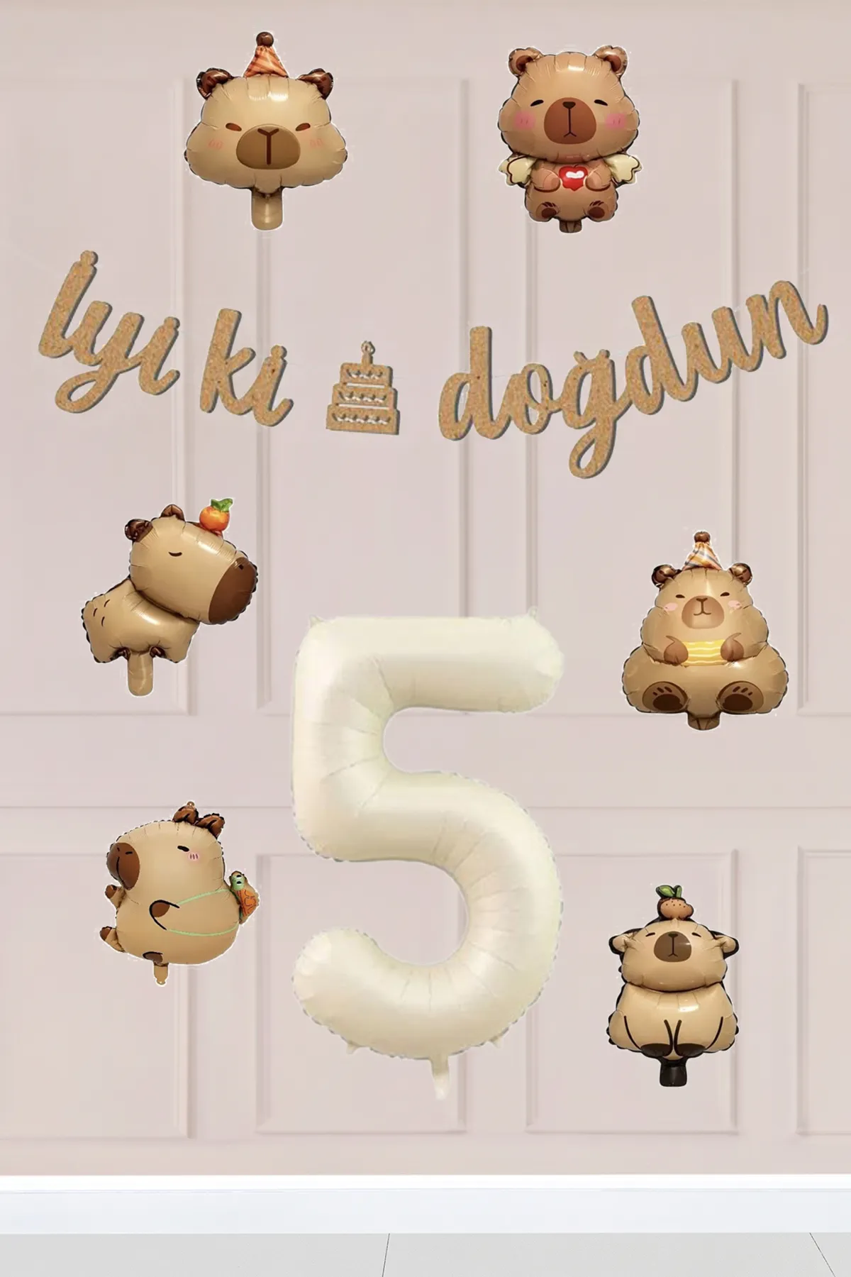 5 Yaş Kapibara Temalı Doğum Günü Balon Zinciri Seti