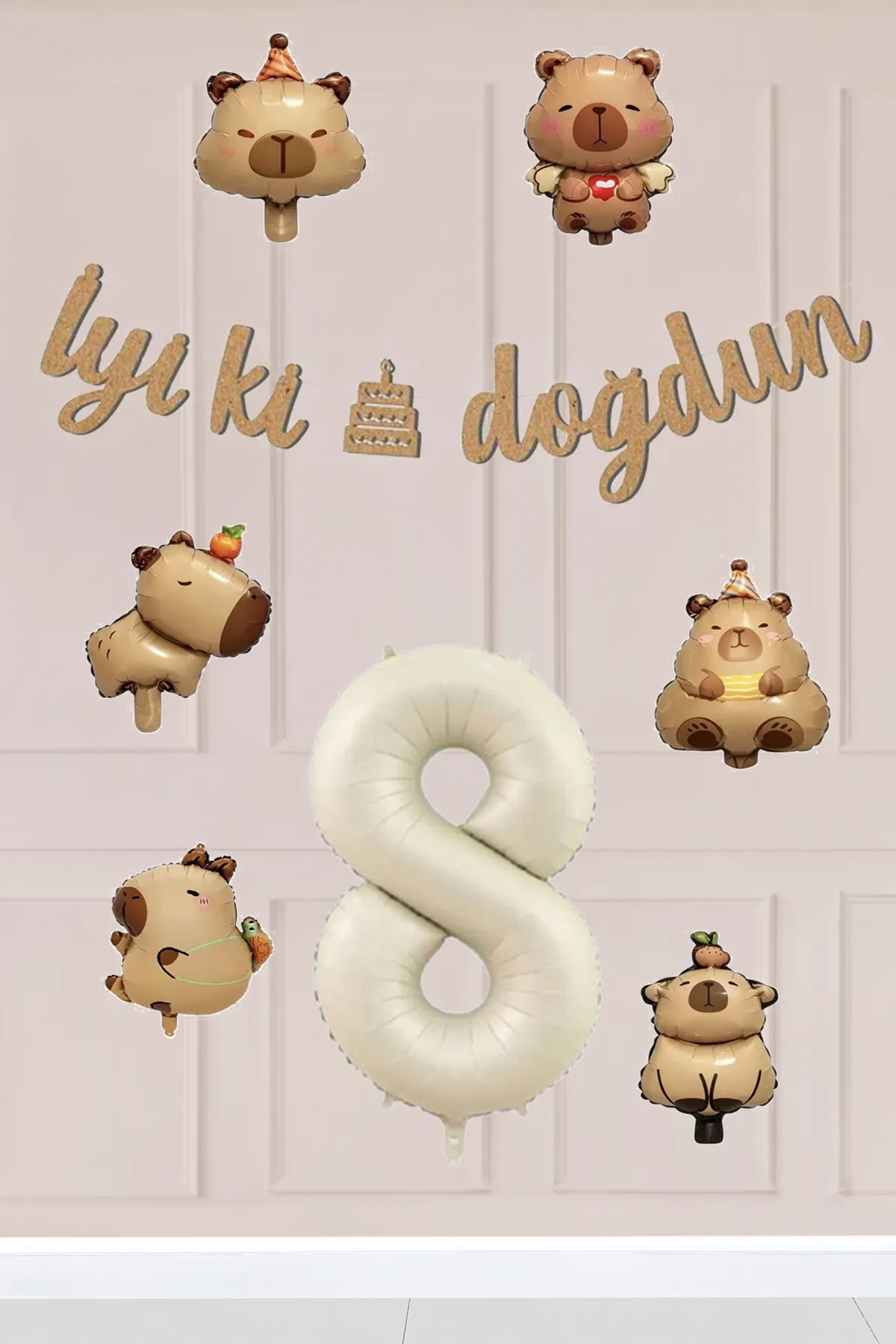 Kapibara Konsept 8 Yaş Doğum Günü Balon Zinciri Seti