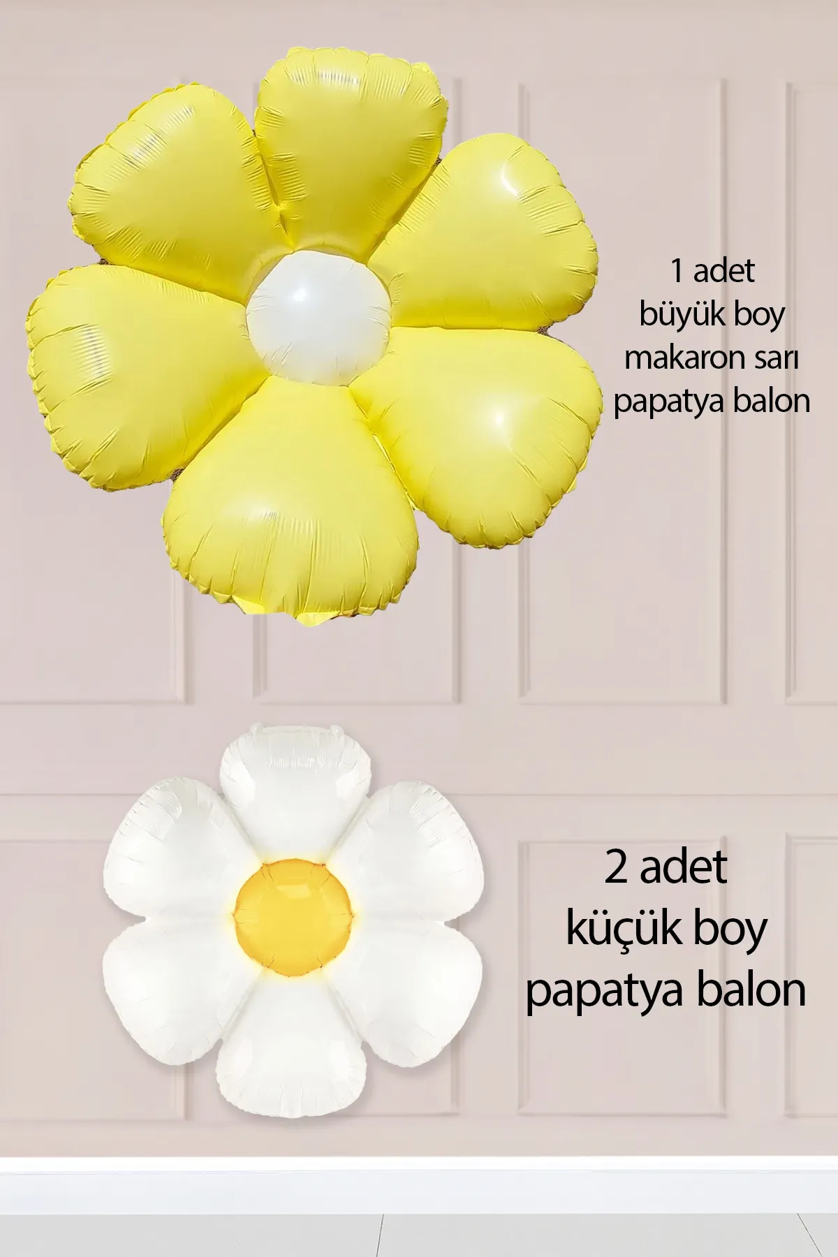 2 Küçük ve 1 Makaron Sarı Papatya Folyo Balon Seti