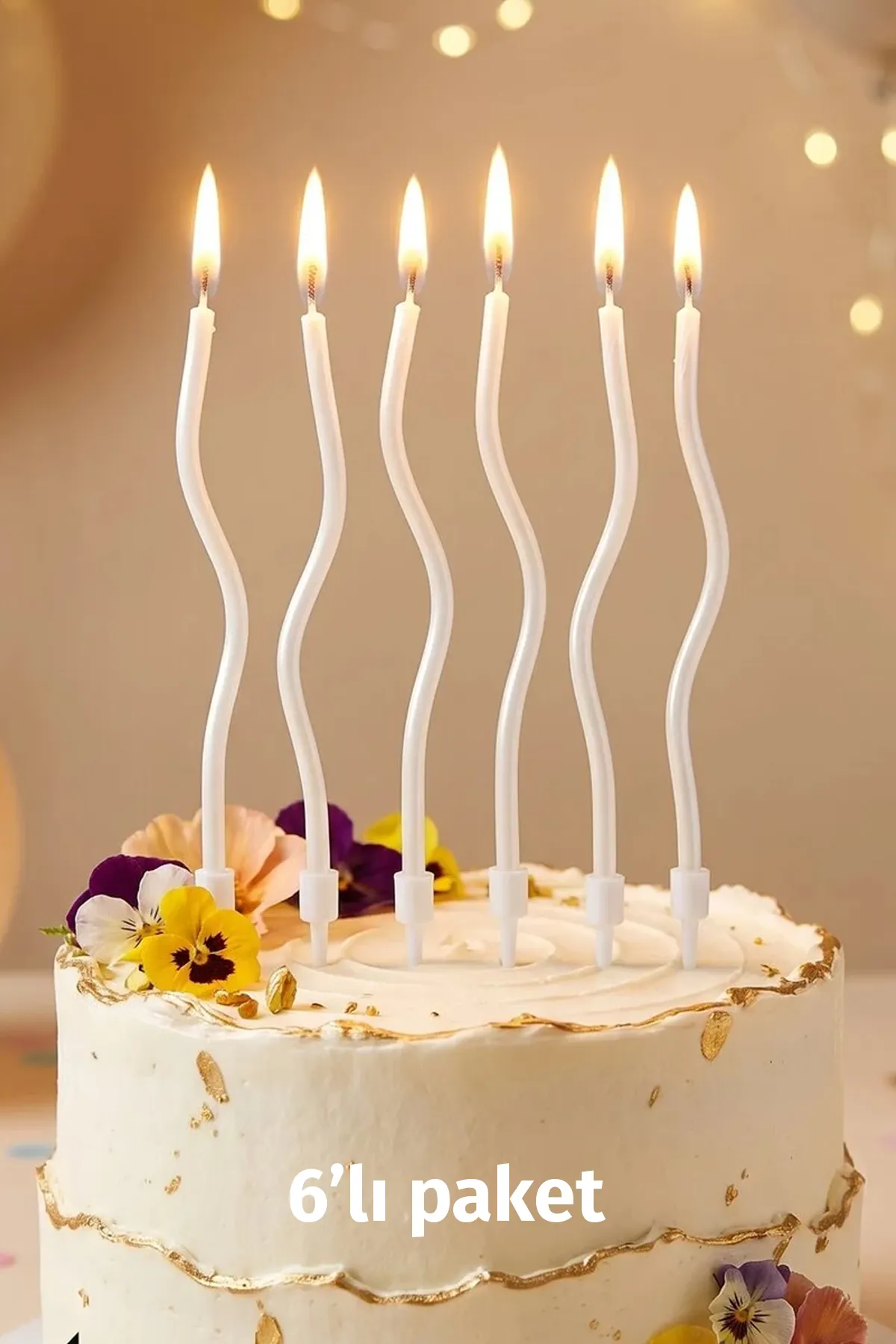Spiral Kıvrık Beyaz Mum 6lı Paket 16cm