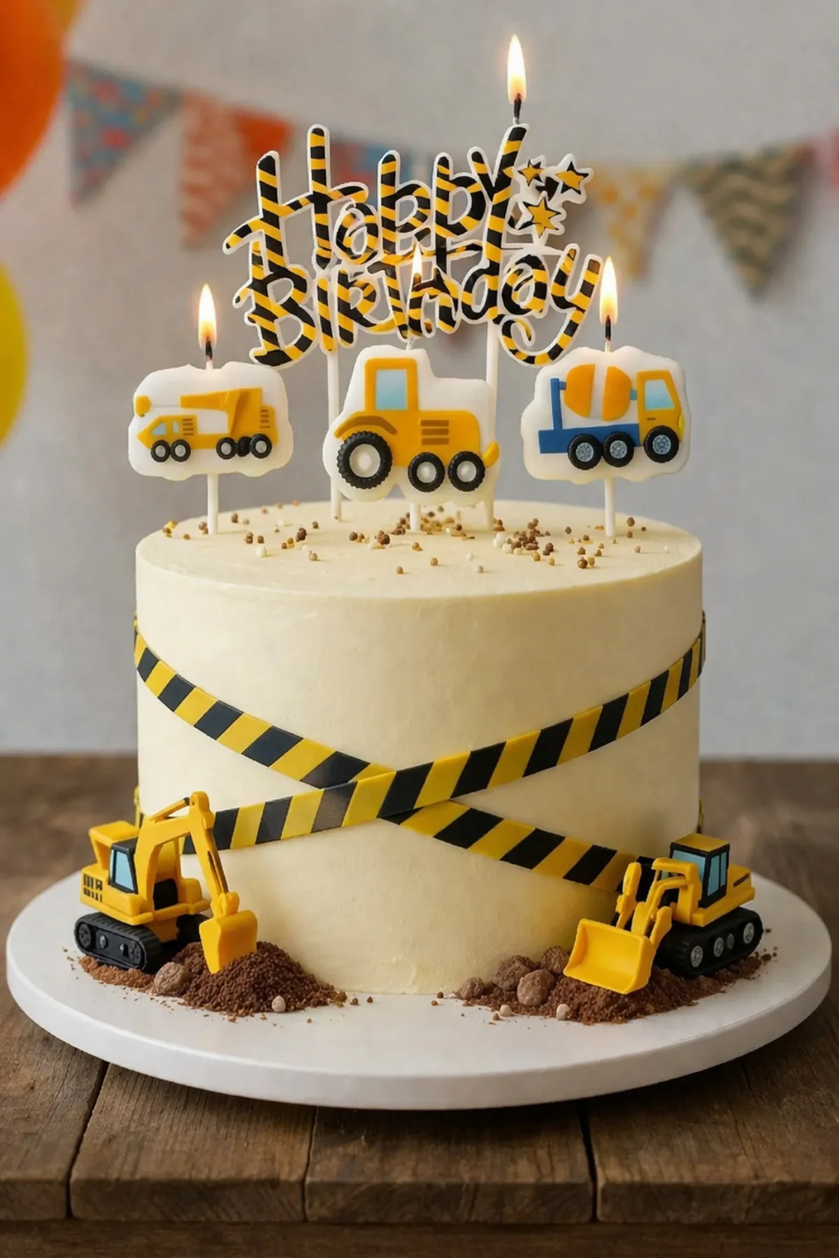 İnşaat Tema Mum Seti Happy Birthday 4lü Mum Seti 0425