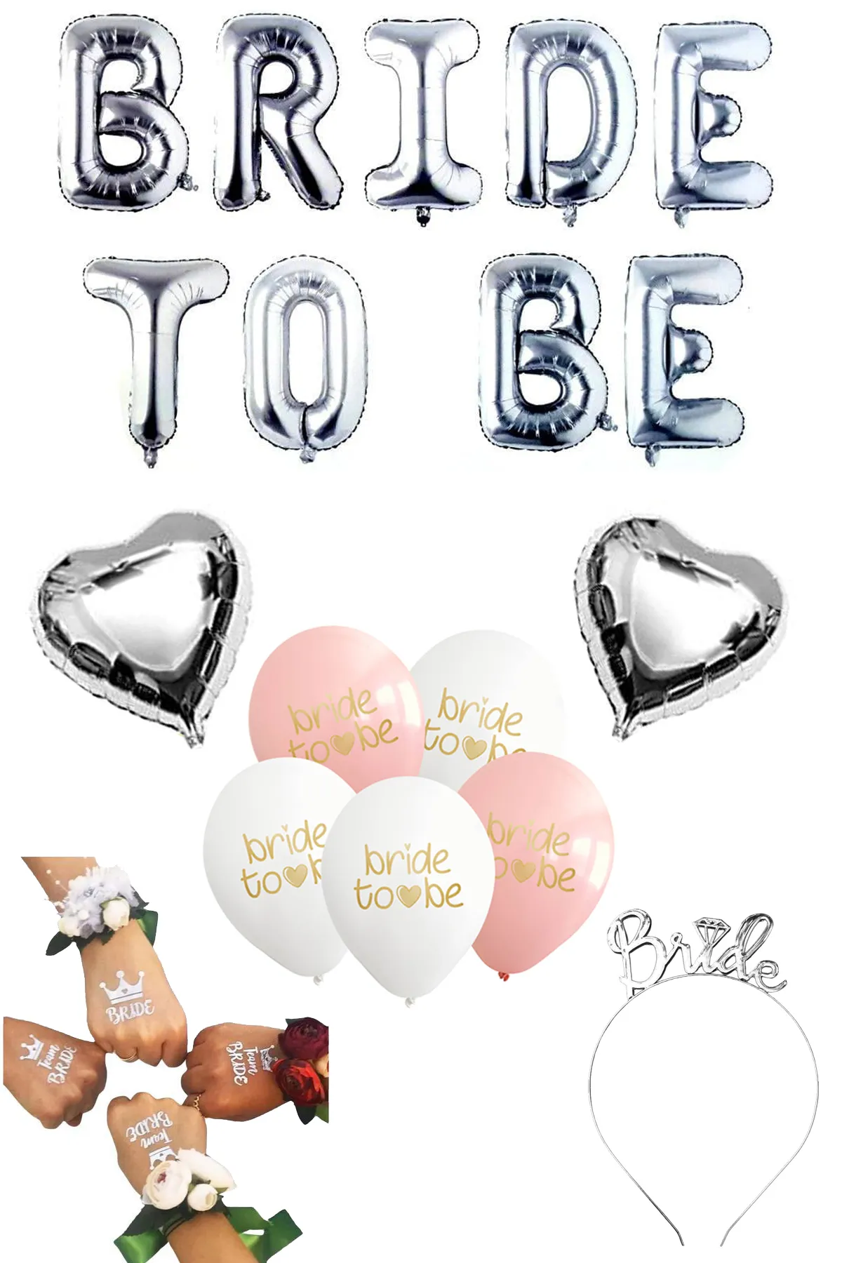 Gümüş Renk Bride To Be Parti Seti Gümüş Tema Bride Partisi Malzemeleri
