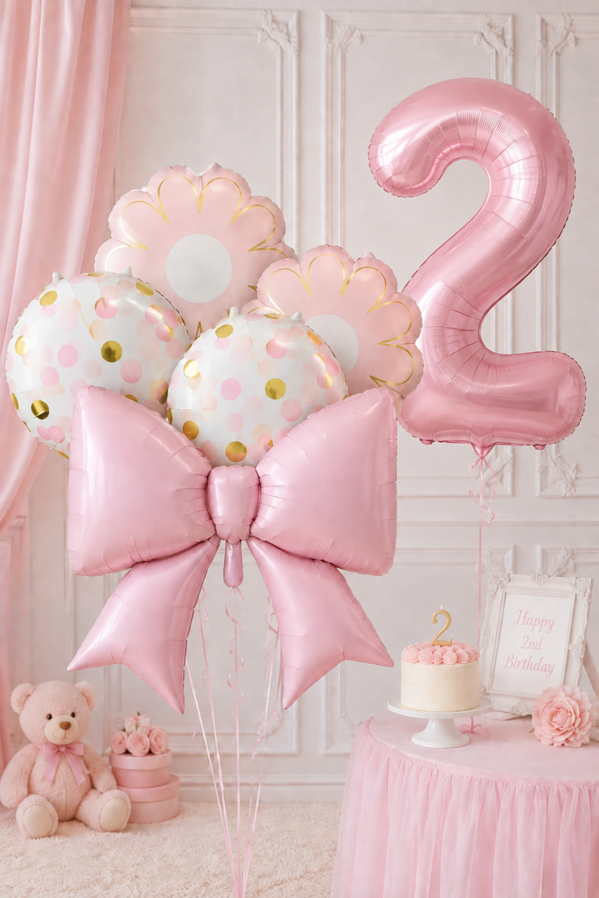 2 Yaş Pembe Fiyonk Tema Balon Seti 6 Parça Balon Süsleme Seti