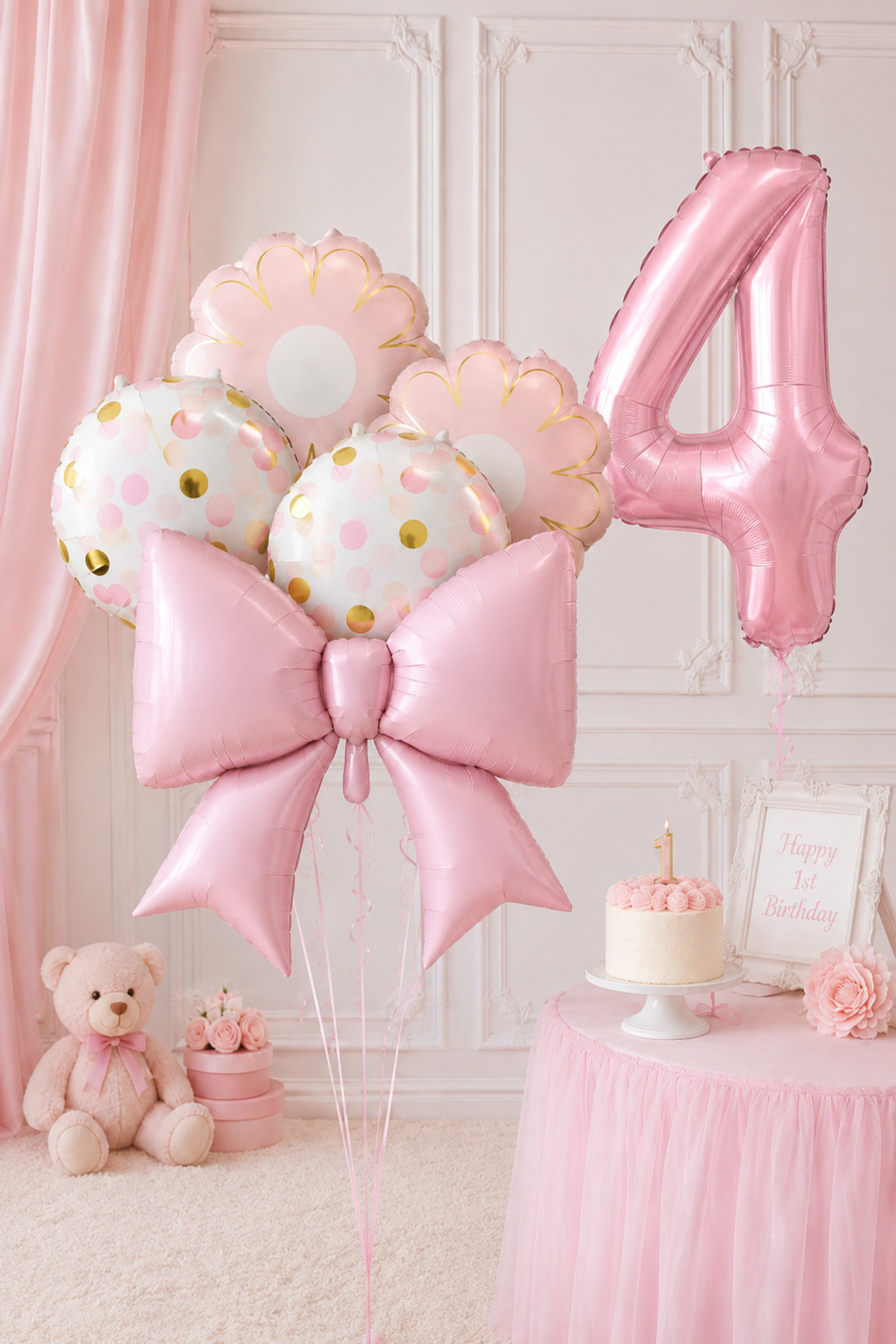 4 Yaş Pembe Fiyonk Tema Balon Seti 6 Parça Balon Süsleme Seti