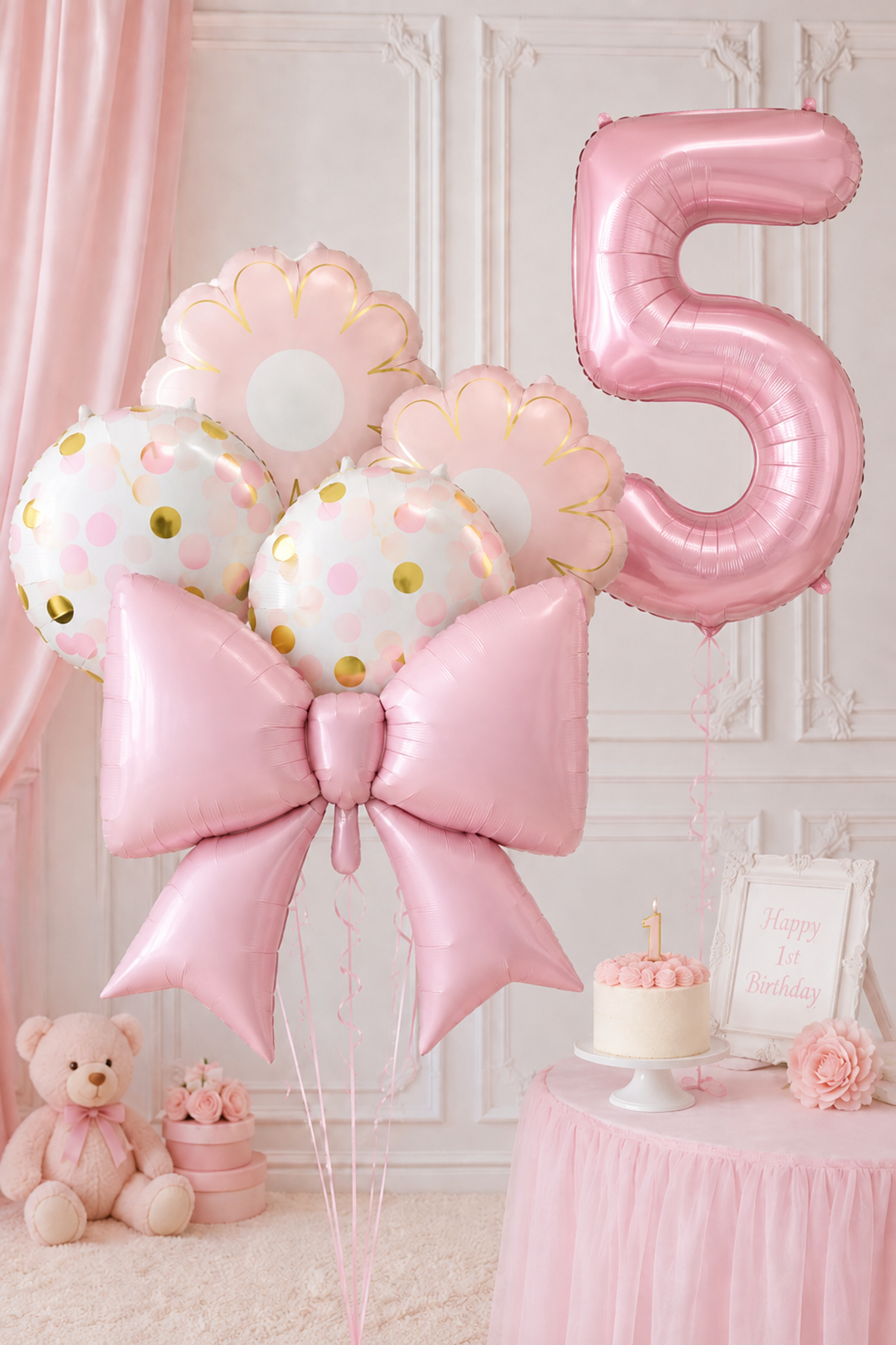 5 Yaş Pembe Fiyonk Tema Balon Seti 6 Parça Balon Süsleme Seti