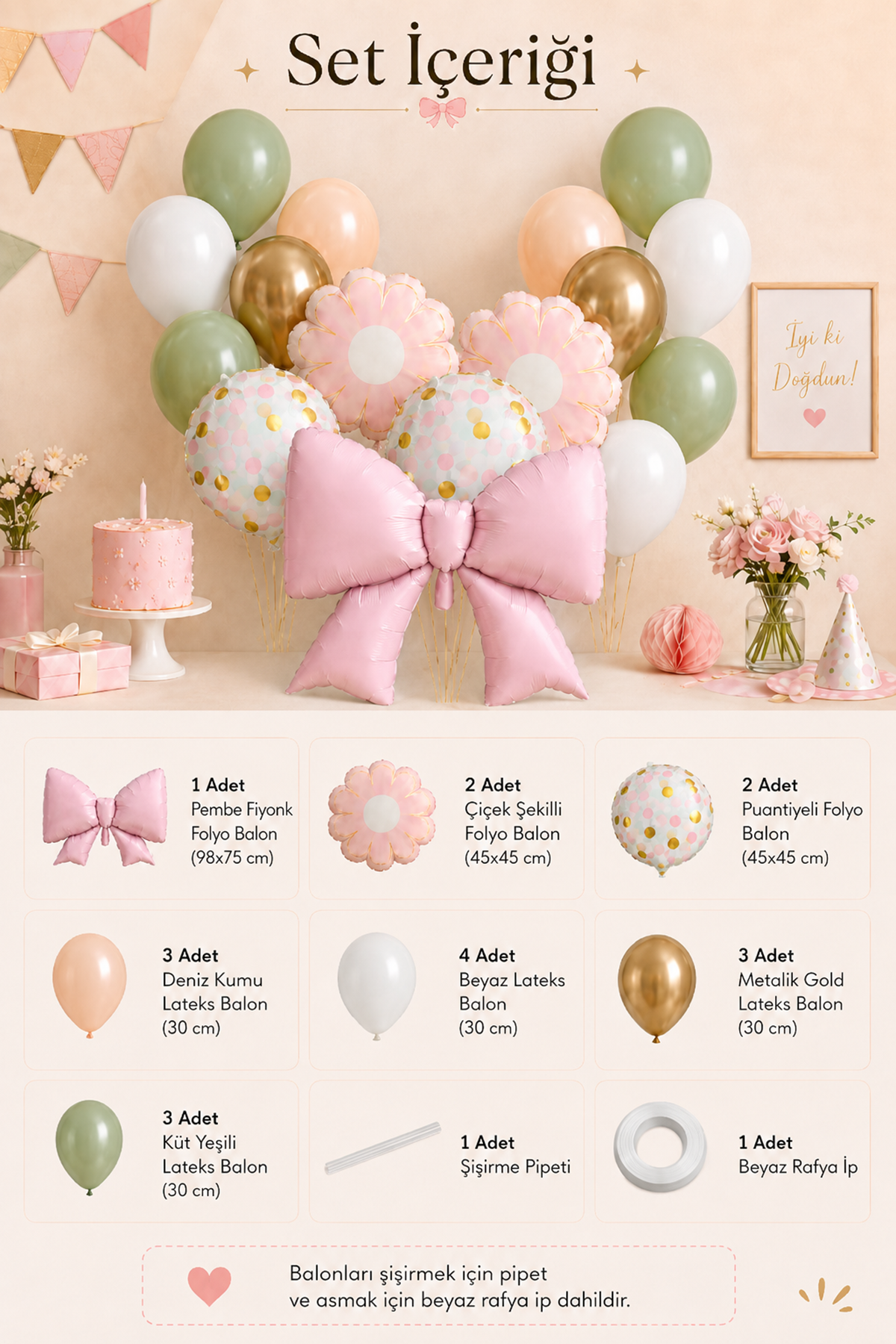 Pembe Fiyonk Tema Balon Zinciri Seti Set32