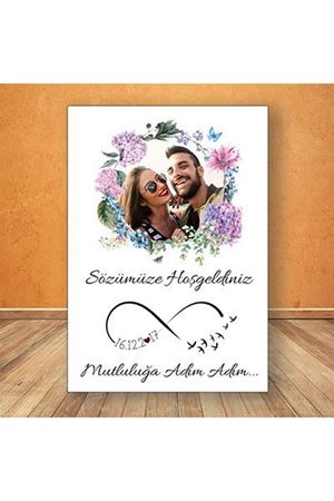 Pembe Lila Çiçekler Fotoğraflı Karşılama Panosu