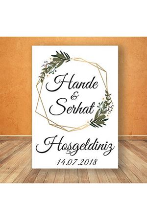 Gold Geometrik Yeşil Yapraklı Karşılama Panosu