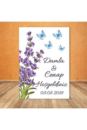 Lavanta Kelebekli Konsept Karşılama Panosu