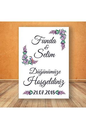 Mor Çiçekli Konsept Karşılama Panosu