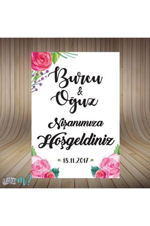 Pembe Gül Çiçekli Tema Karşılama Panosu
