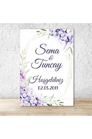 Mor Kartopu Çiçekli Konsept Karşılama Panosu