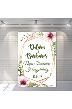 Pembe Gül Yapraklı Karşılama Panosu