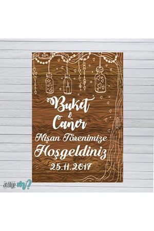 Vintage Ahşap Konsept Karşılama Panosu