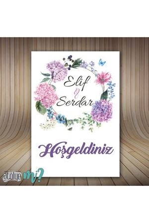 Pembe Lila Kartopu Çiçekler Karşılama Panosu