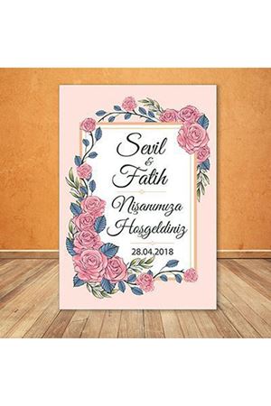 Somon Renk Çiçekli Karşılama Panosu