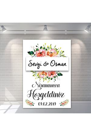 Pembe Çiçekli Karşılama Panosu