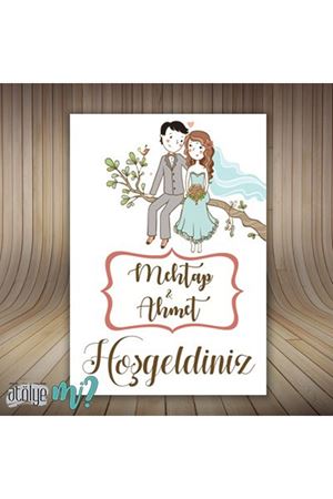 Gelin Damat Figürlü Karşılama Panosu