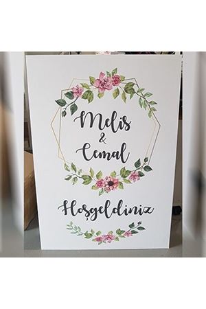 Pembe Çiçekli Konsept Karşılama Panosu