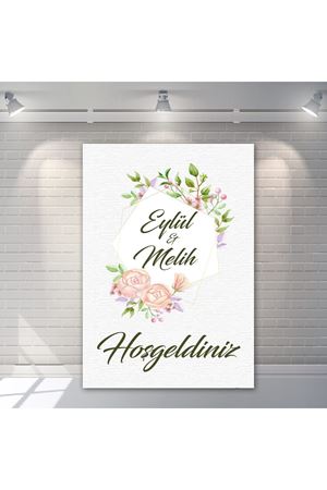 Somon Güllü Yeşil Yaprak Konsept Karşılama Panosu