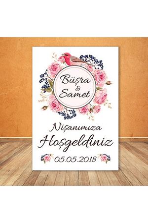 Kuşlu Soft Çiçek Konsept Karşılama Panosu