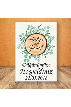 Vintage Ağaç Dilimi Ahşap Konsept Karşılama Panosu