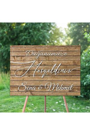 Ahşap Zemin Konsept Yatay Karşılama Panosu