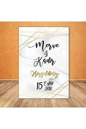 Mermer Zemin Gold Çizgili Karşılama Panosu