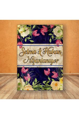 Lacivert Sarı Çiçekler Konsept Pano