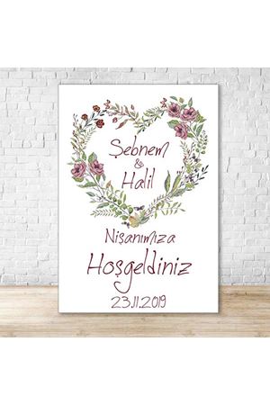 Kalp Şekil Çiçekler Nişan Karşılama Panosu