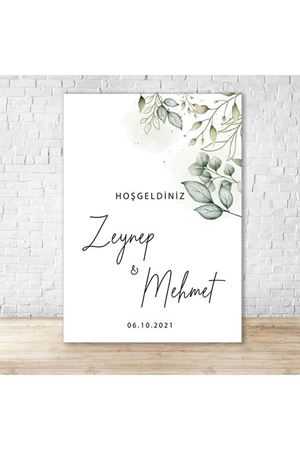 Yeşil Yapraklı Şık Sade Karşılama Panosu