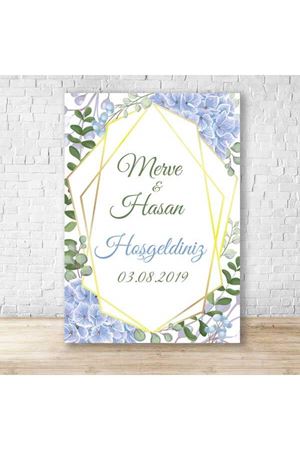 Mavi Çiçekler Konsept Karşılama Panosu