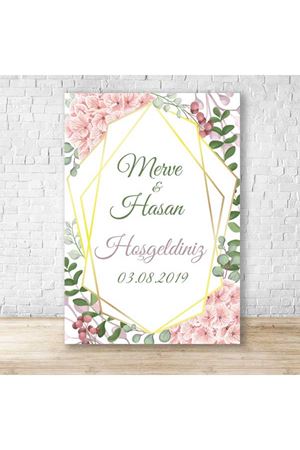 Somon Renk Çiçekler Konsept Karşılama Panosu