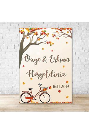 Sonbahar Yaprak Bisikletli Konsept Karşılama Panosu