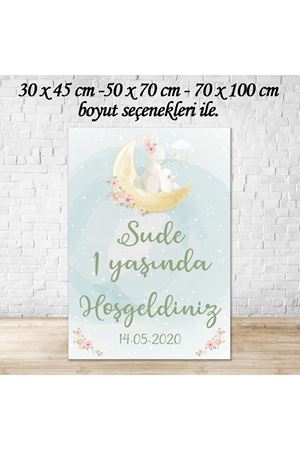 Ayaklı Karşılama Panosu - Anne Kız Tavşan Konsept