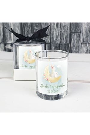 Kutulu Cam Bardak Mum Hediyelik - Anne Kız Tavşan Konsept