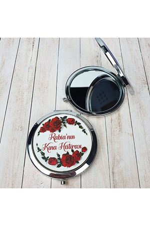Kına Hatırası Metal Cep Aynası Gül Konsept