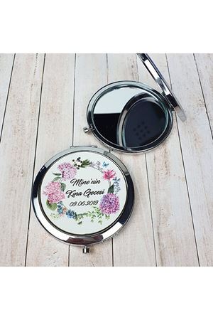 Çiçekli Model Kına Gecesi Hediyesi Metal Cep Aynası