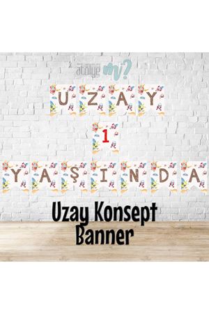 İsimli Flama Harf Banner Uzay Temalı Doğum Günü