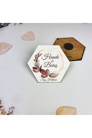 Ahşap Magnet Altıgen Petek Kesim - Yapraklı Konsept