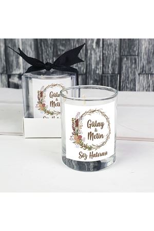 Kutulu Mum Nikah Şekeri - Çelenk Çiçekli