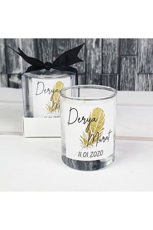 Kutulu Mum Nikah Şekeri - Gold Yapraklı