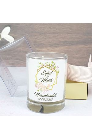 Kutulu Mum Nikah Şekeri - Somon Çiçek Yapraklı