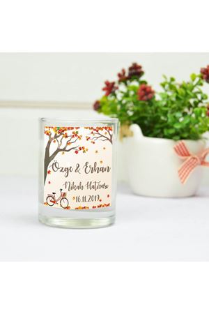 Kutulu Mum Nikah Şekeri - Bisikletli Ağaçlı Sonbahar Konsept