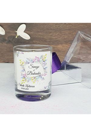 Kutulu Mum Nikah Şekeri - Soft Renkler Yapraklı